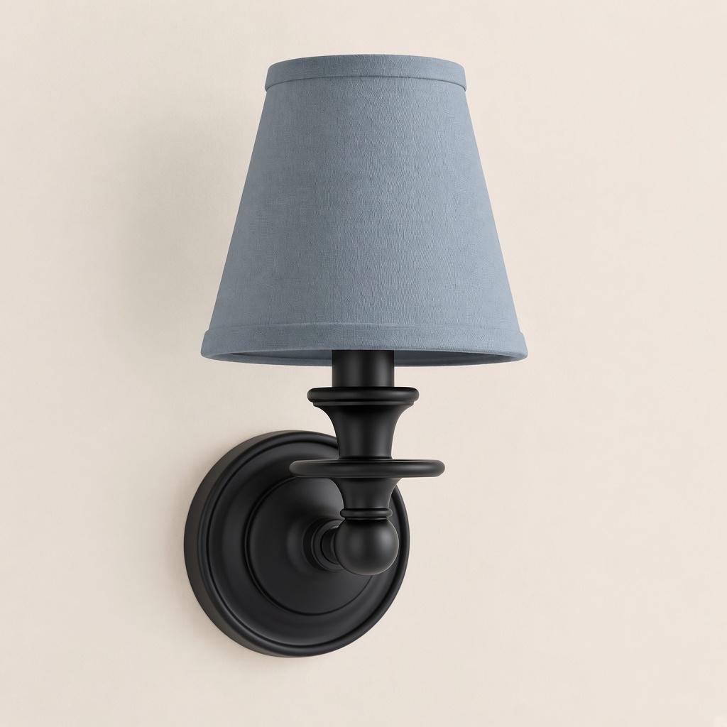 Wren tapered fabric wall sconce, Black, Dusty Blue Plain