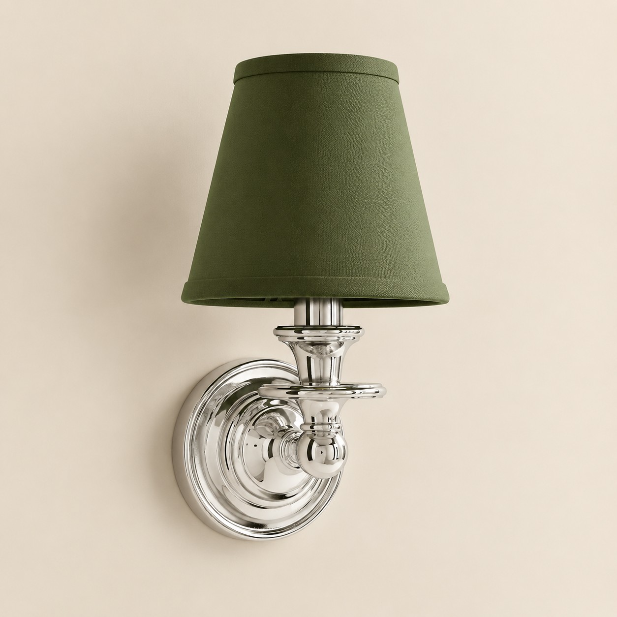 Wren tapered fabric wall sconce, Chrome, Green Plain