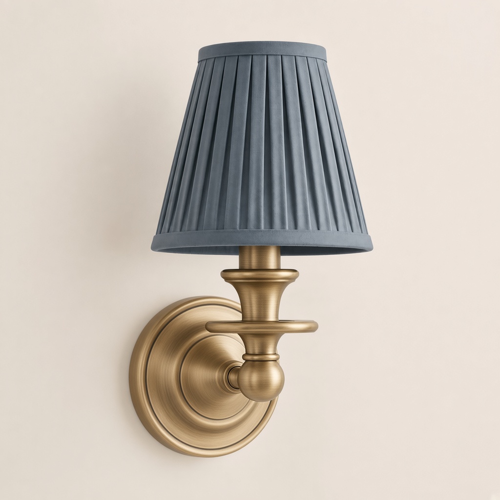 Wren tapered fabric wall sconce, Brass, Dusty Blue Pleated