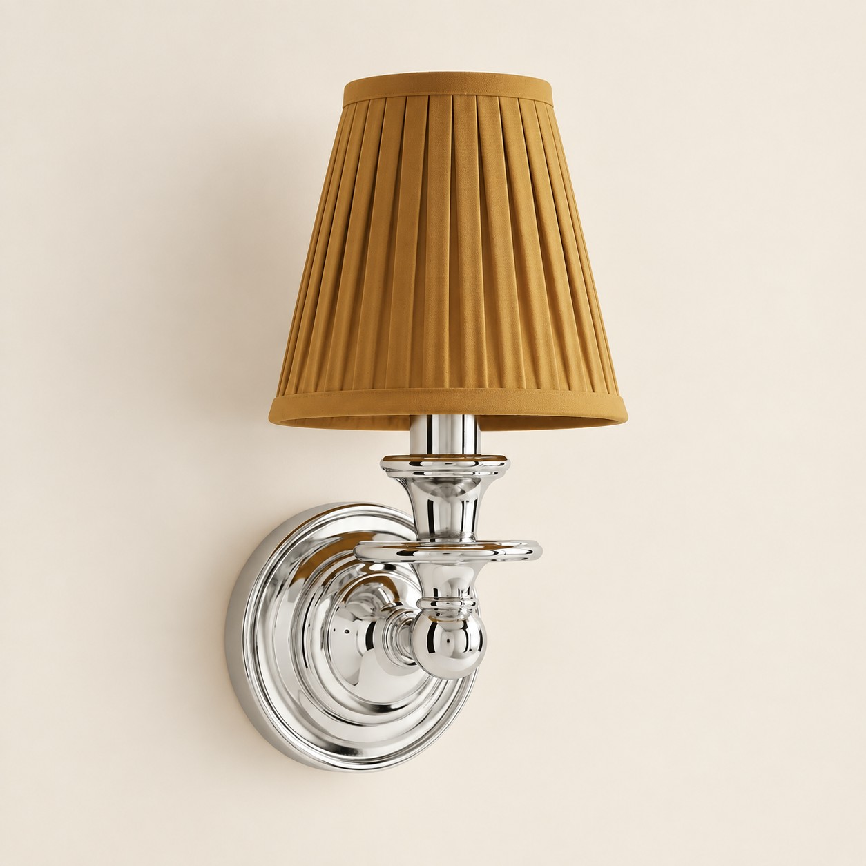 Wren tapered fabric wall sconce, Chrome, Mustard Yellow Pleated