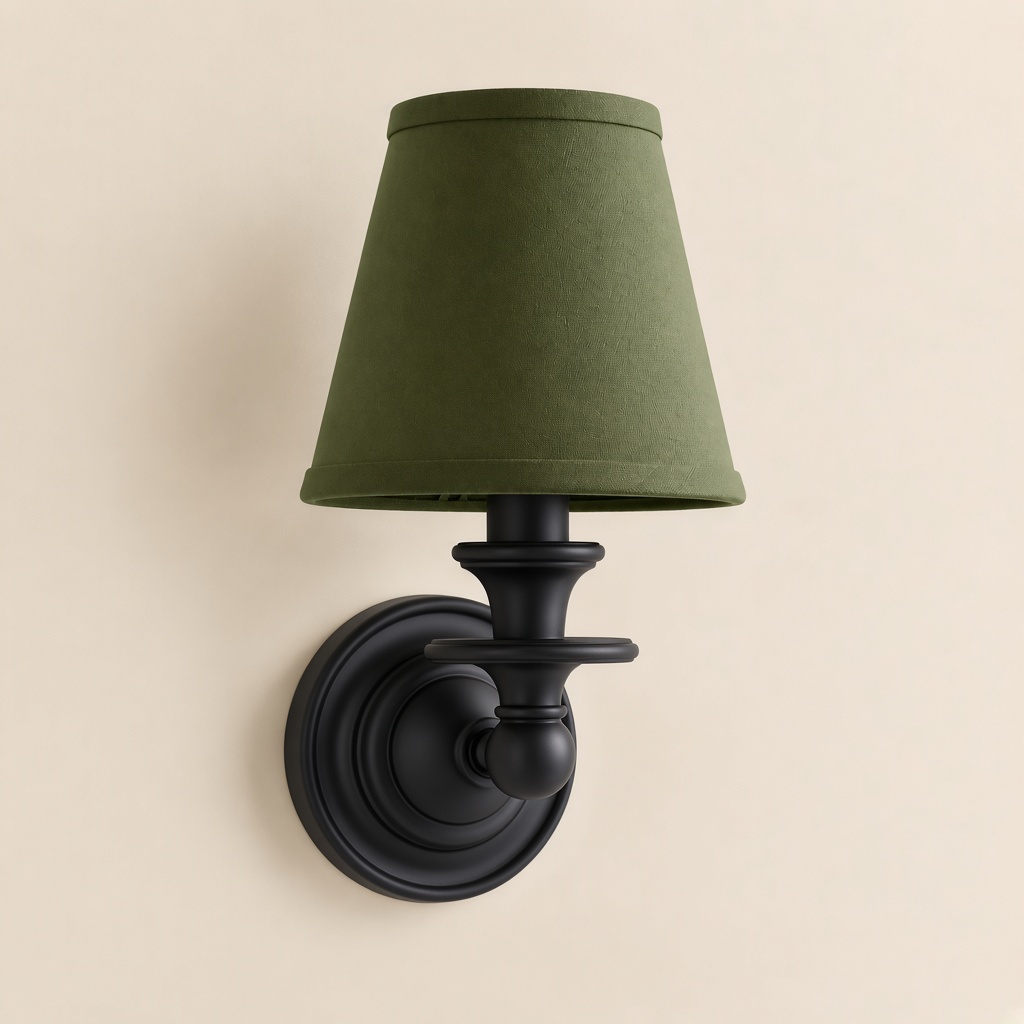 Wren tapered fabric wall sconce, Black, Green Plain