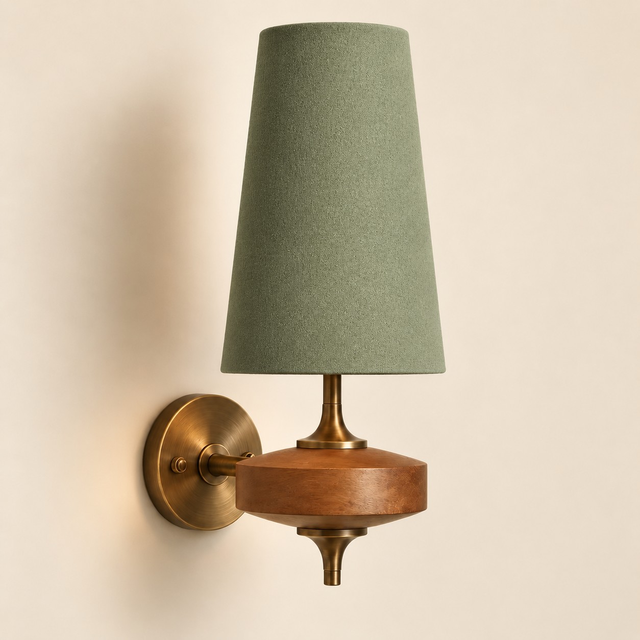 Hour Rho wall lamp, 1 head, Walnut color & Sage Green