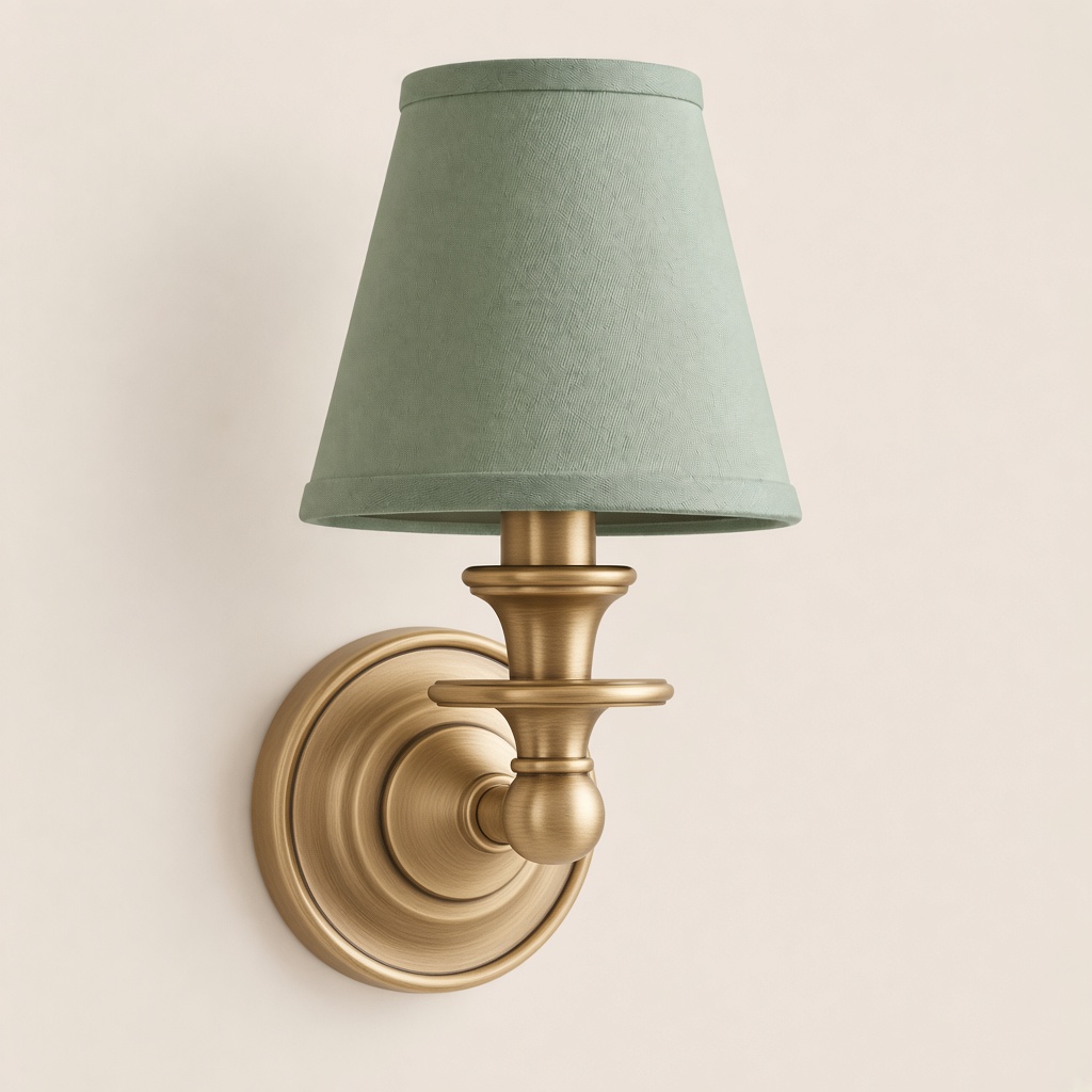 Wren tapered fabric wall sconce, Brass, Sage Green Plain