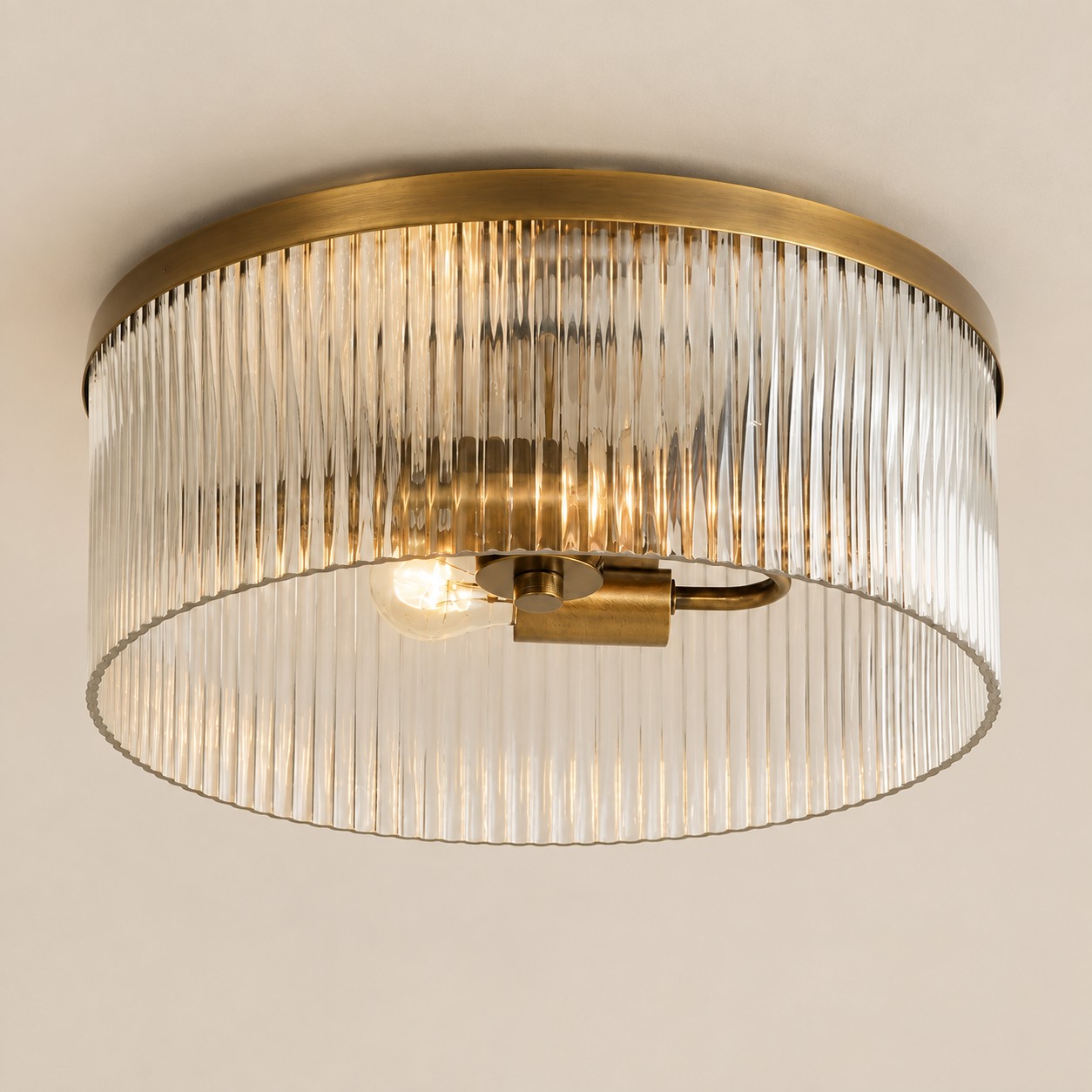 Raya ribbed glass flush mount, Brass
