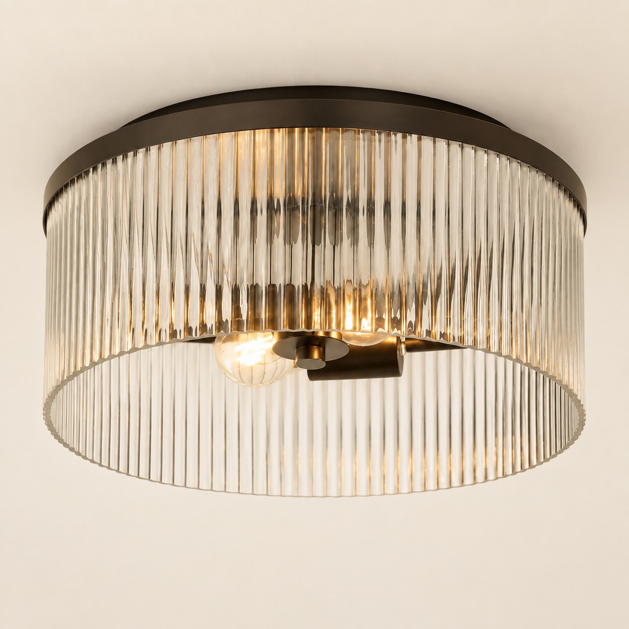 Raya ribbed glass flush mount, Black