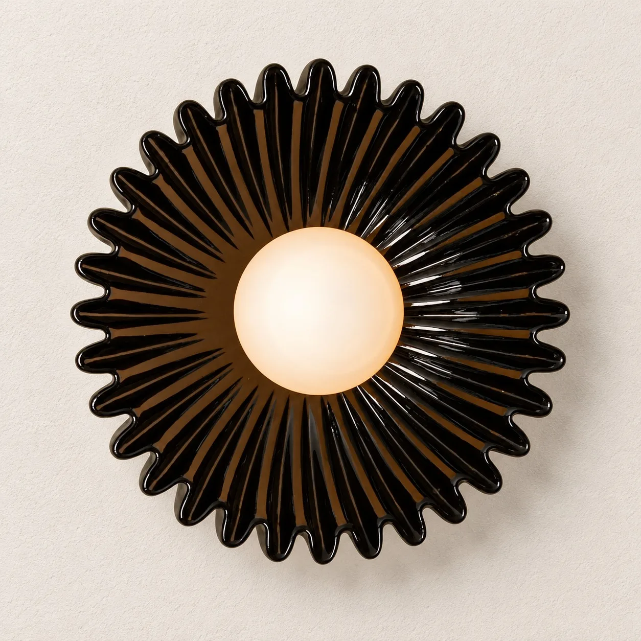 Ceramic black flower wall light