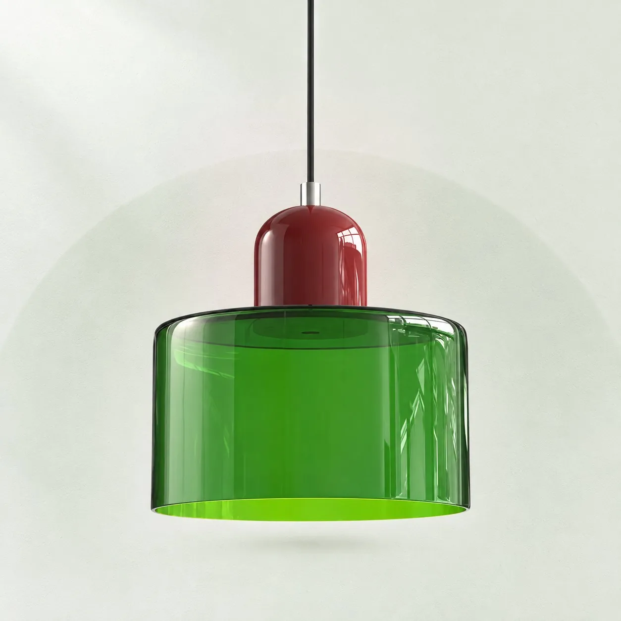 Red cap and Bright green glass shade