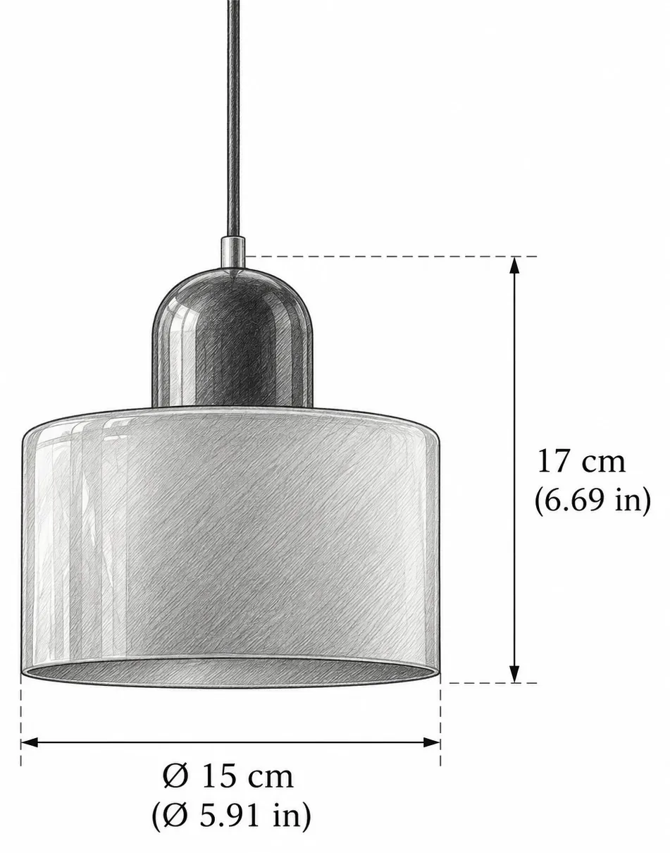 Maattekening: diameter 15 cm, 5.91 inches; hoogte 17 cm, 6.69 inches