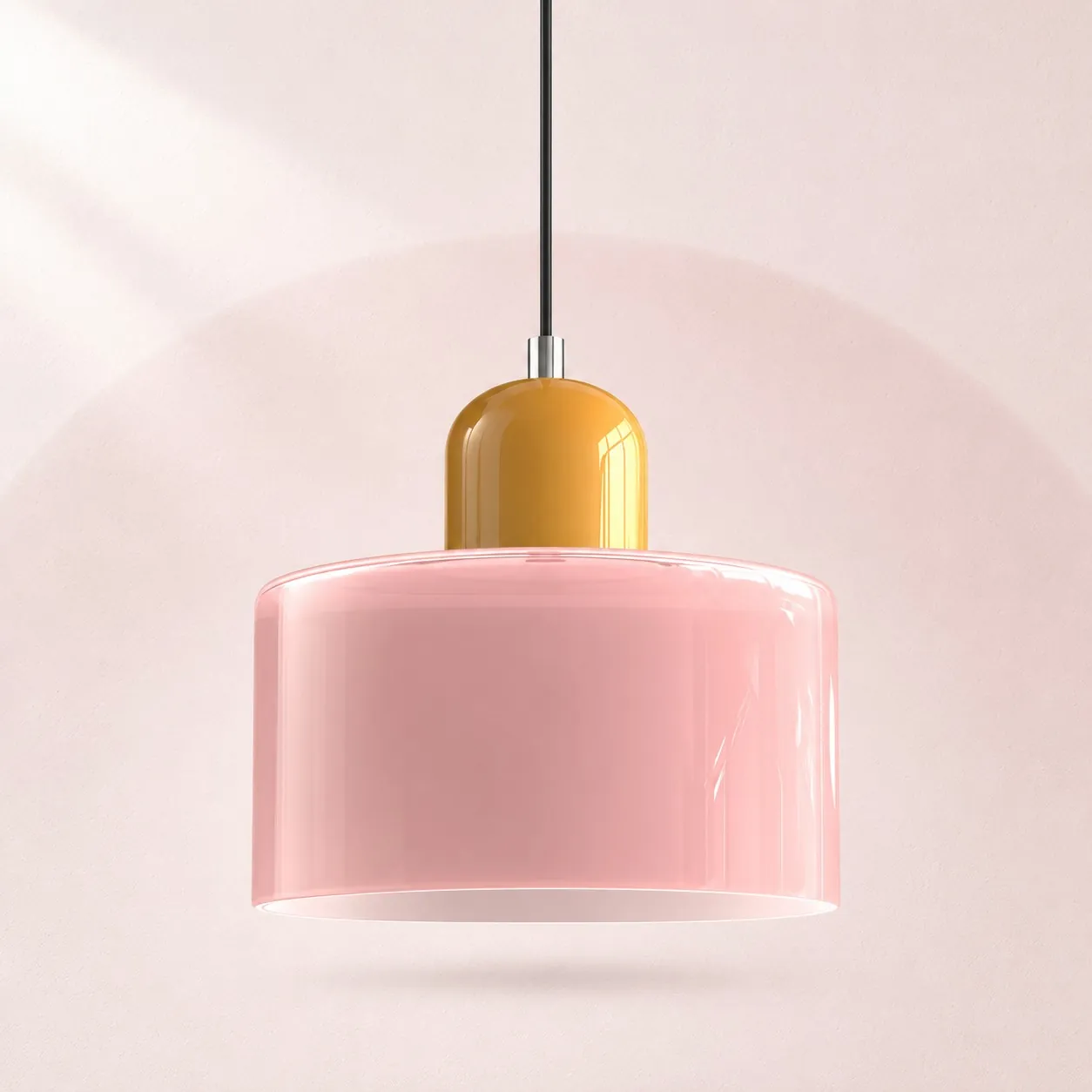 Yellow cap and Pink glass shade