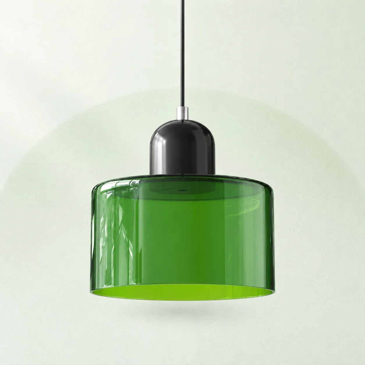 Black cap and Bright green glass shade